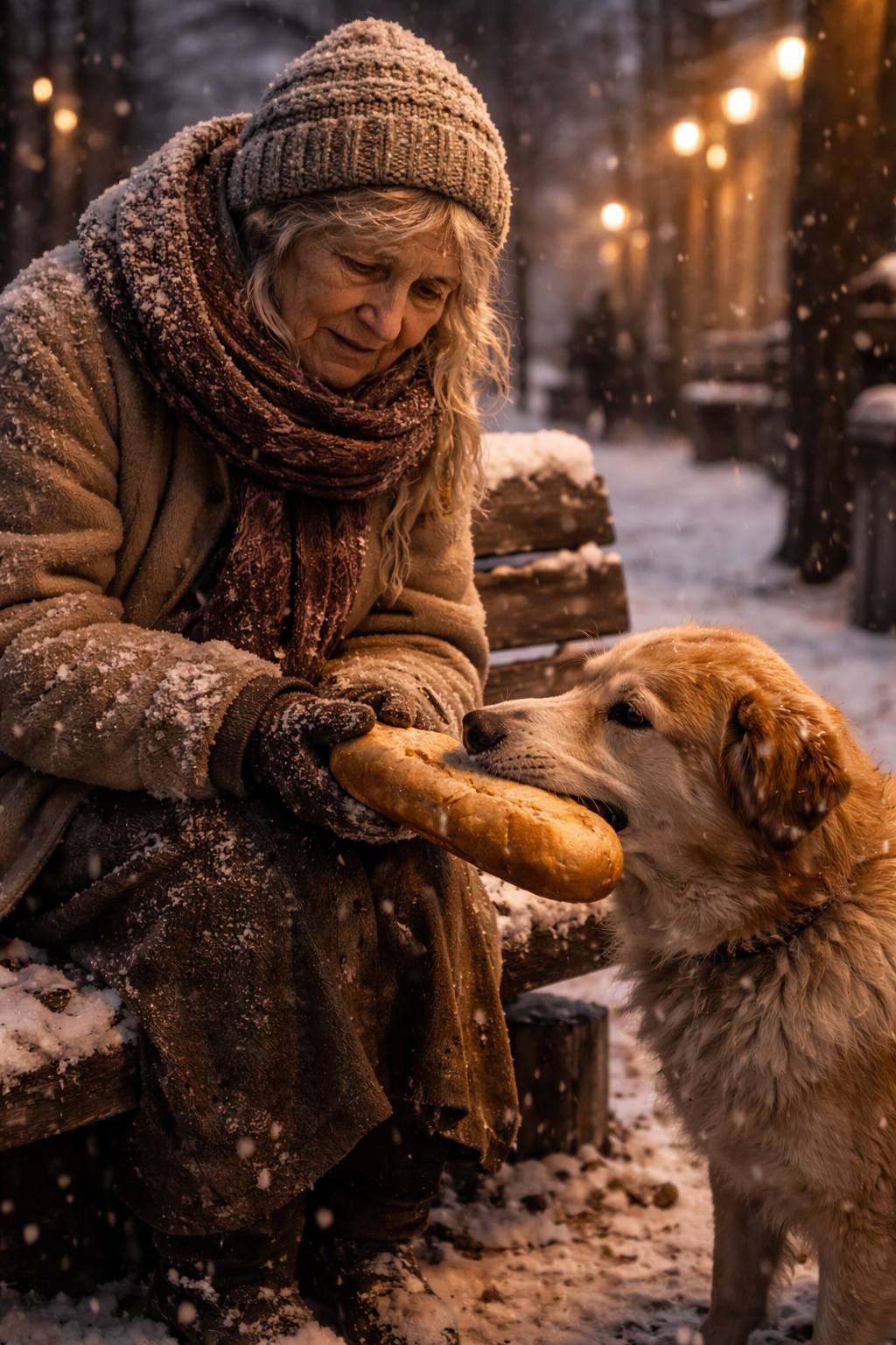 “Everyone Walked Past the Cold and Hungry Old Woman Sitting Alone in the Snow… Until a Stray Dog Did Something No One&nbsp;Expected.”